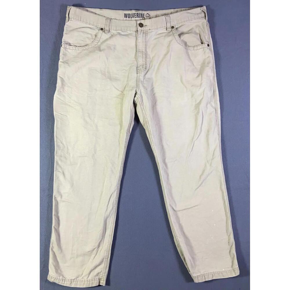 Wolverine Pants Mens 42x34 (44x33 act.) Beige Canvas Straight Workwear Well Worn